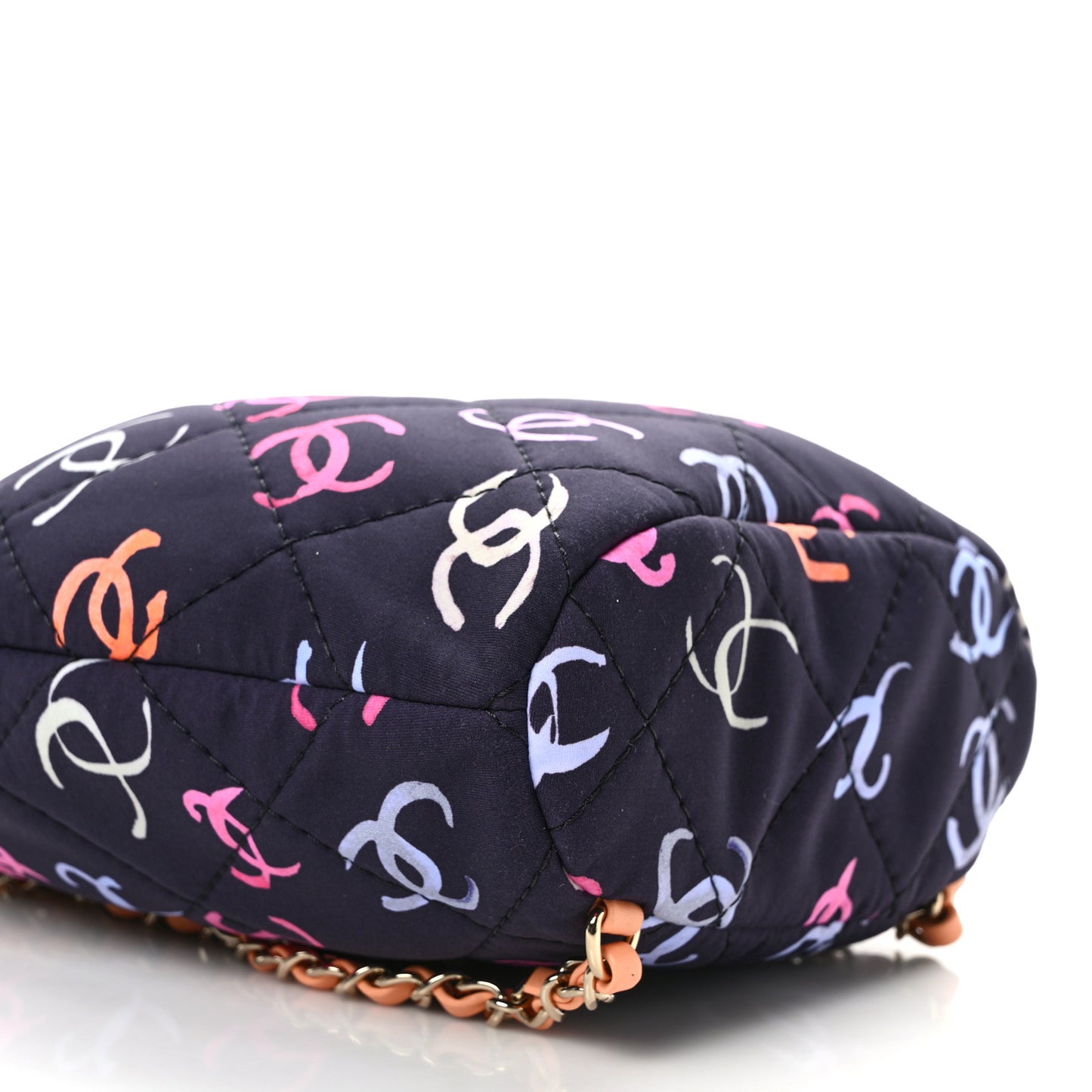 Printed Fabric Quilted Camellia Backpack Black Multicolor