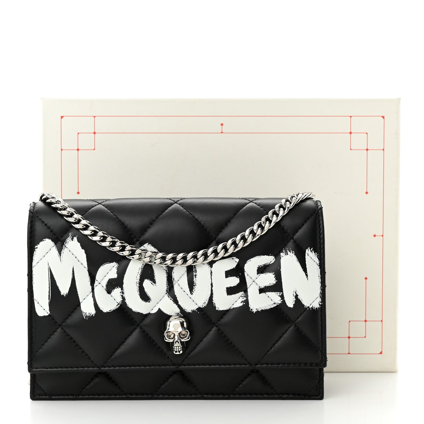 Calfskin Quilted Graffiti Skull Small Chain Crossbody Bag Black
