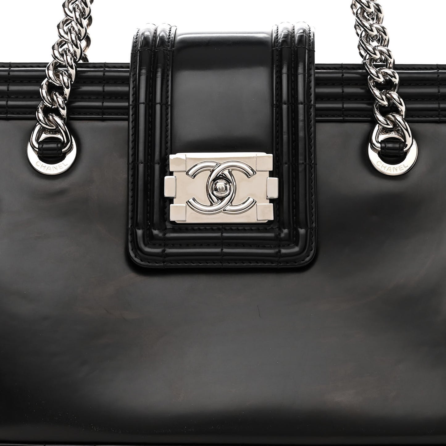 Glazed Calfskin Boy Tote Black