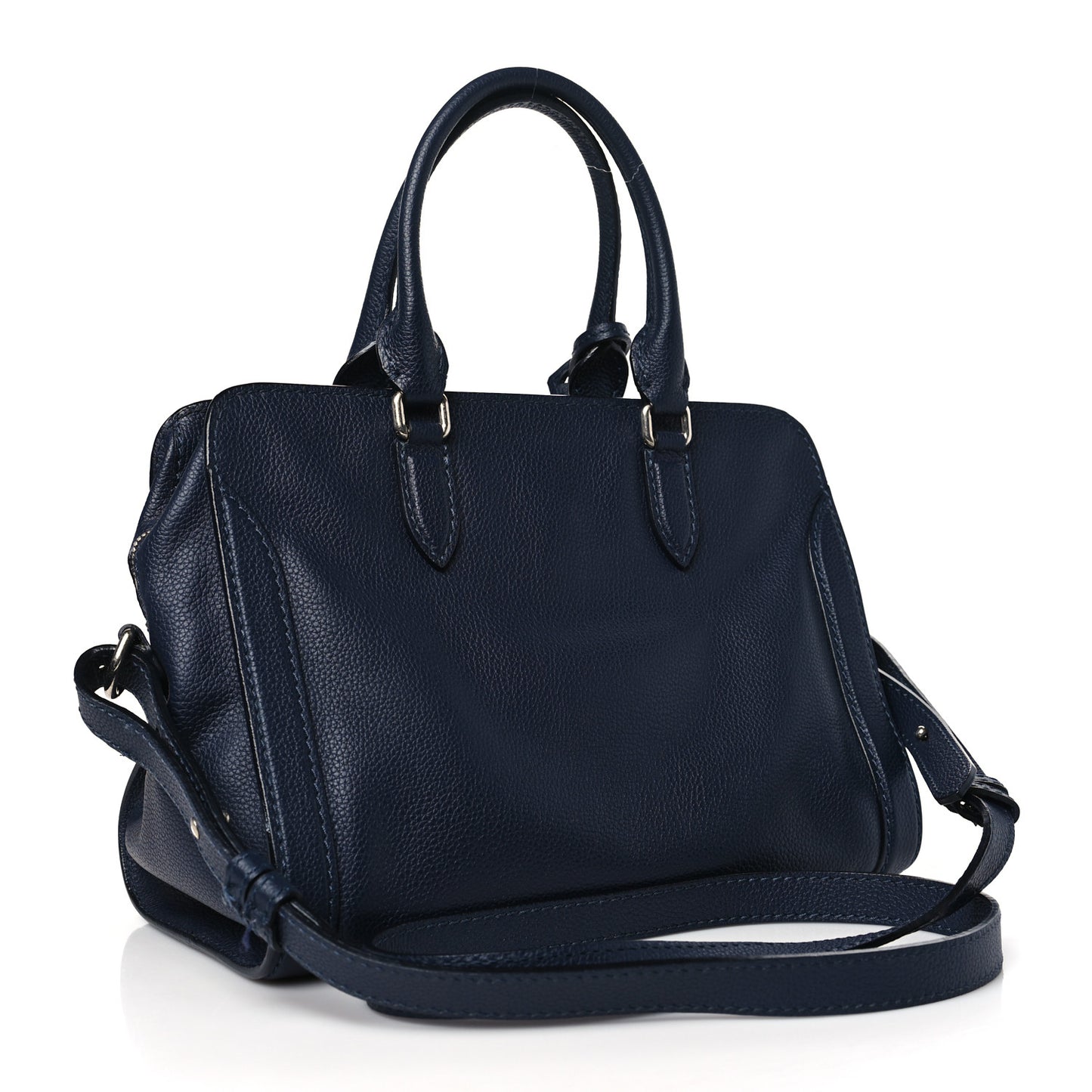 Pebbled Calfskin Small Skull Padlock Zip Around Tote Navy