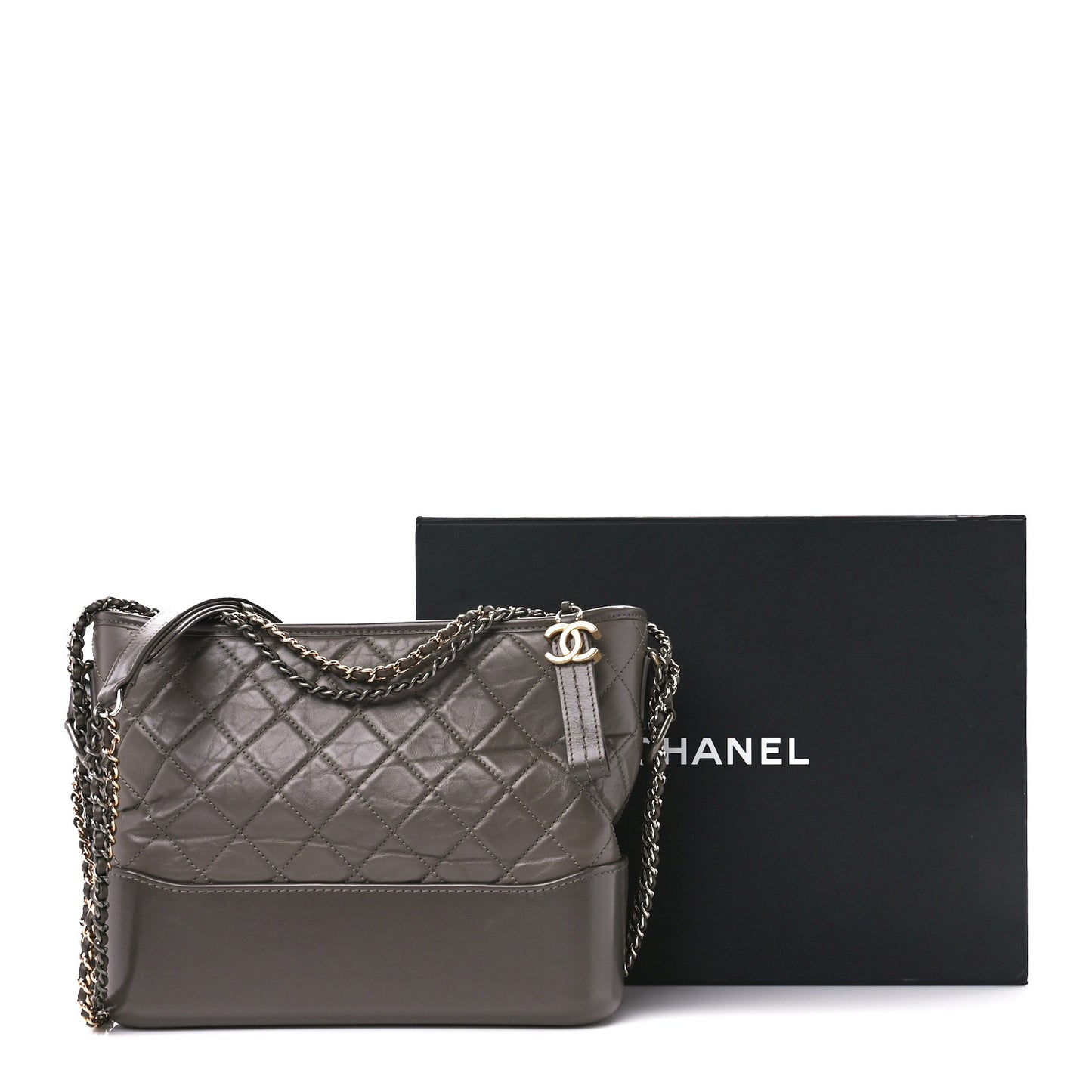 Aged Calfskin Quilted Medium Gabrielle Hobo Grey