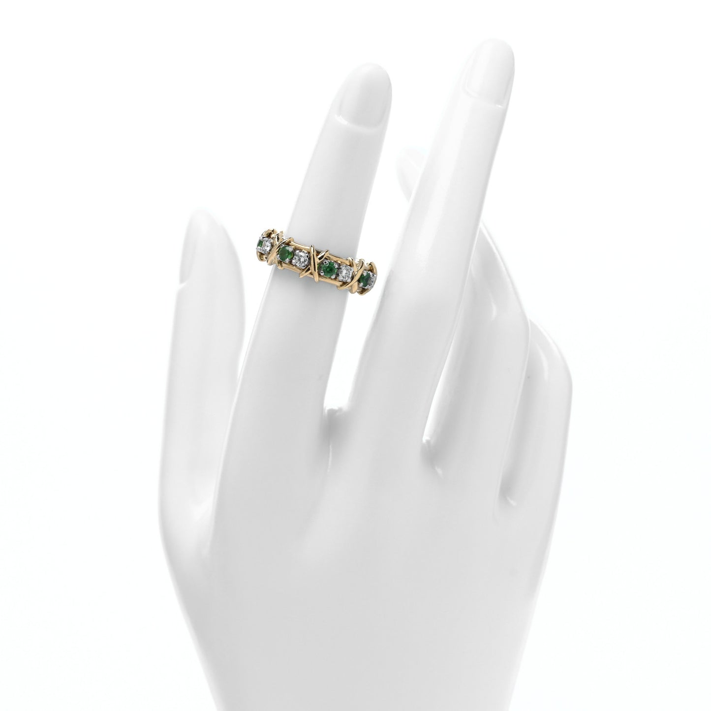 18K Yellow Gold Platinum Tsavorite Schlumberger Sixteen Stone Ring 49 5