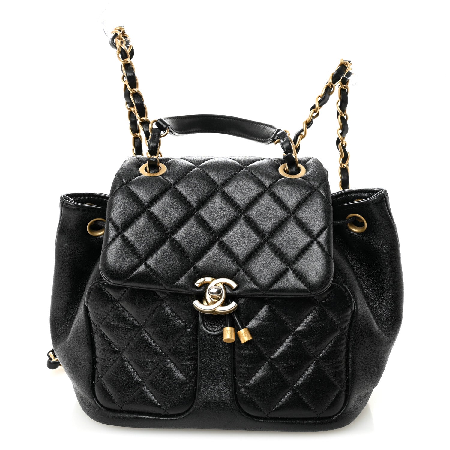 CHANEL ブラックキルティングバックパック Chanel Lambskin Quilted Daily Friend Drawstring Backpack Black
