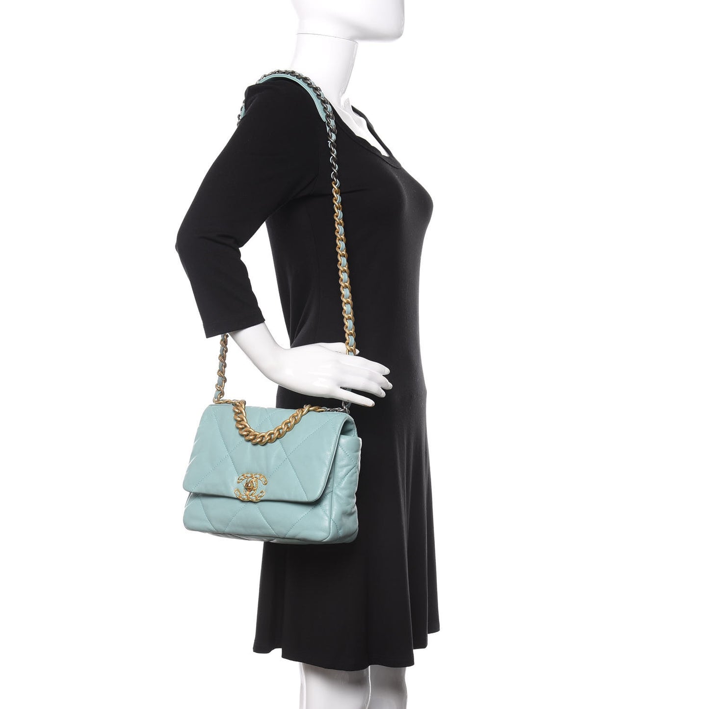 Lambskin Quilted Medium Chanel 19 Flap Light Blue