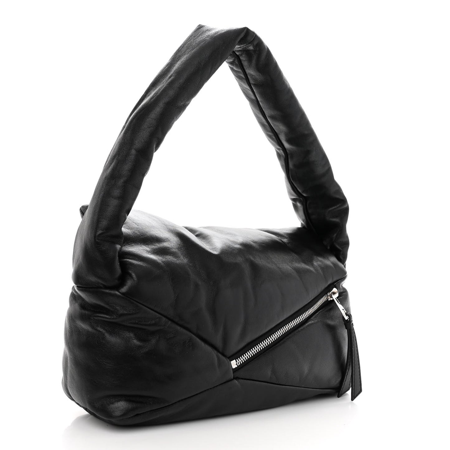 Shiny Nappa Puffer Puzzle Hobo Black