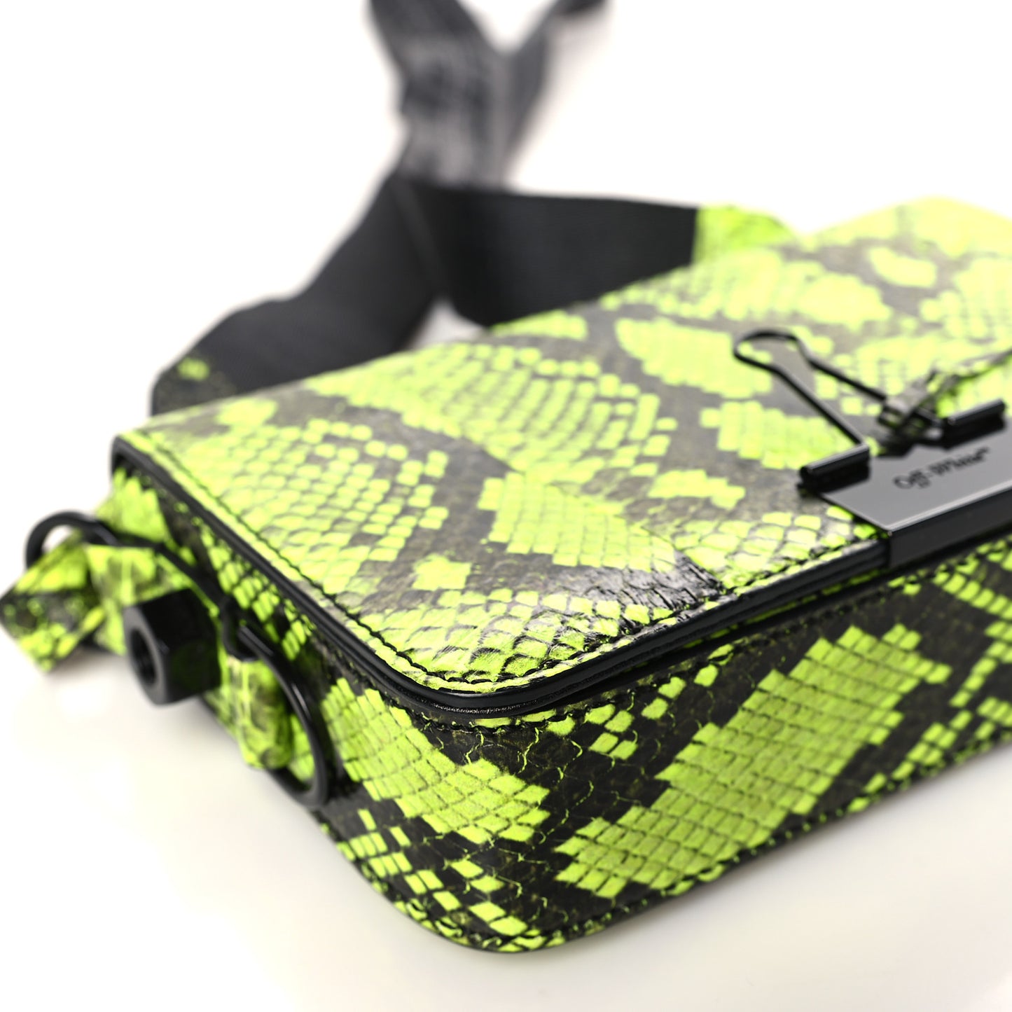 Calfskin Python Embossed Binder Flap Bag Fluo Yellow Black
