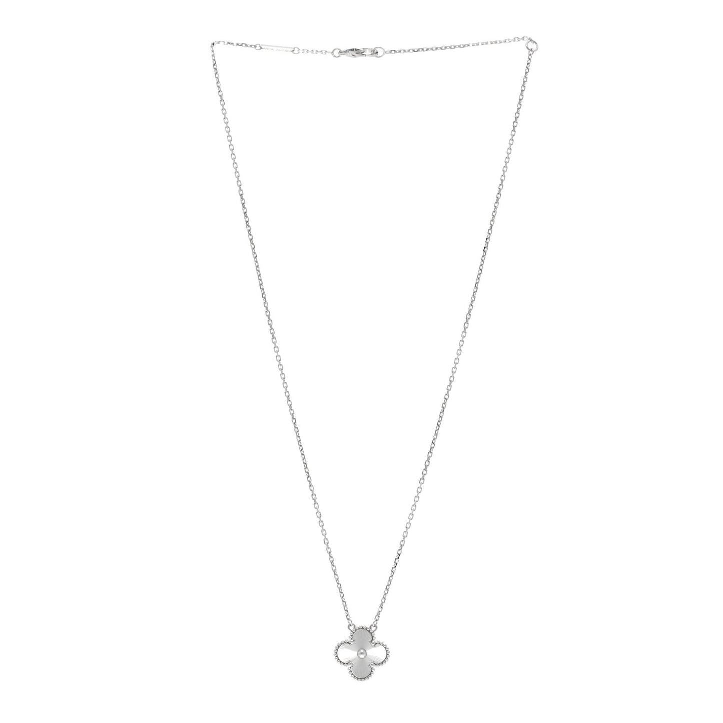 18K White Gold Guilloche Vintage Alhambra Pendant Necklace