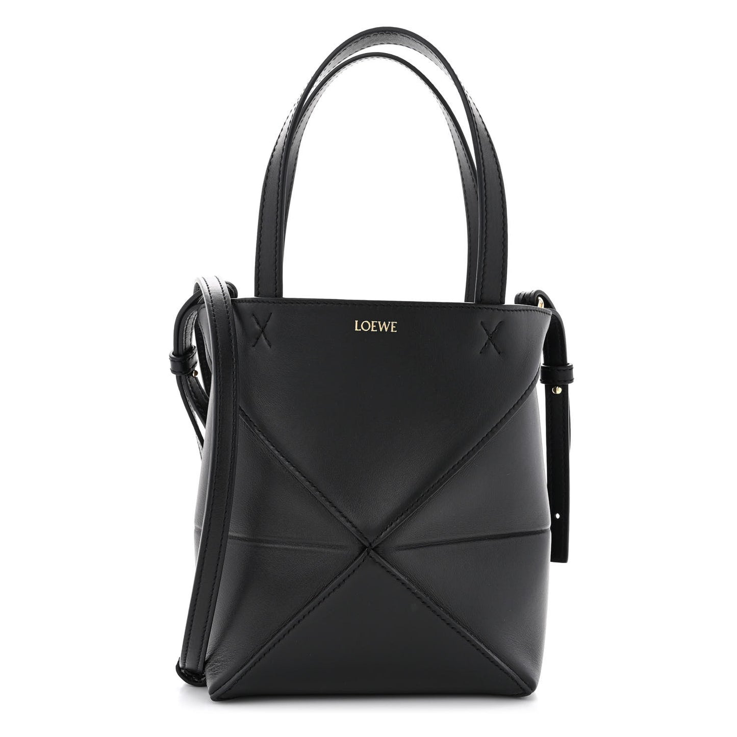 Shiny Calfskin Mini Puzzle Fold Tote Black
