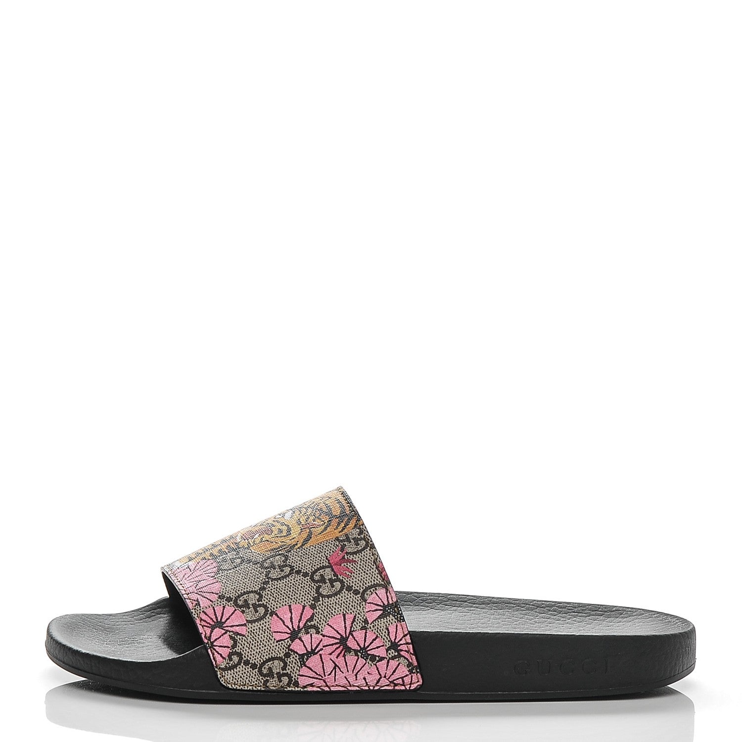 Gucci GG Supreme Monogram Bengal Womens Slide Sandals 40 Beige Crop Pink 1 of 7