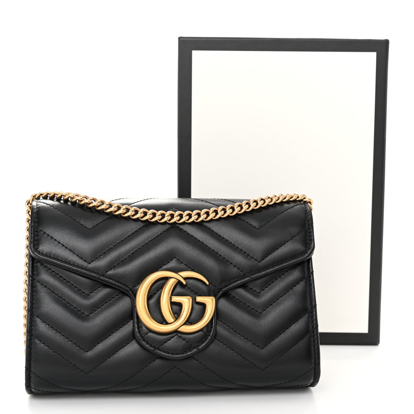 Calfskin Matelasse GG Marmont Chain Wallet Black