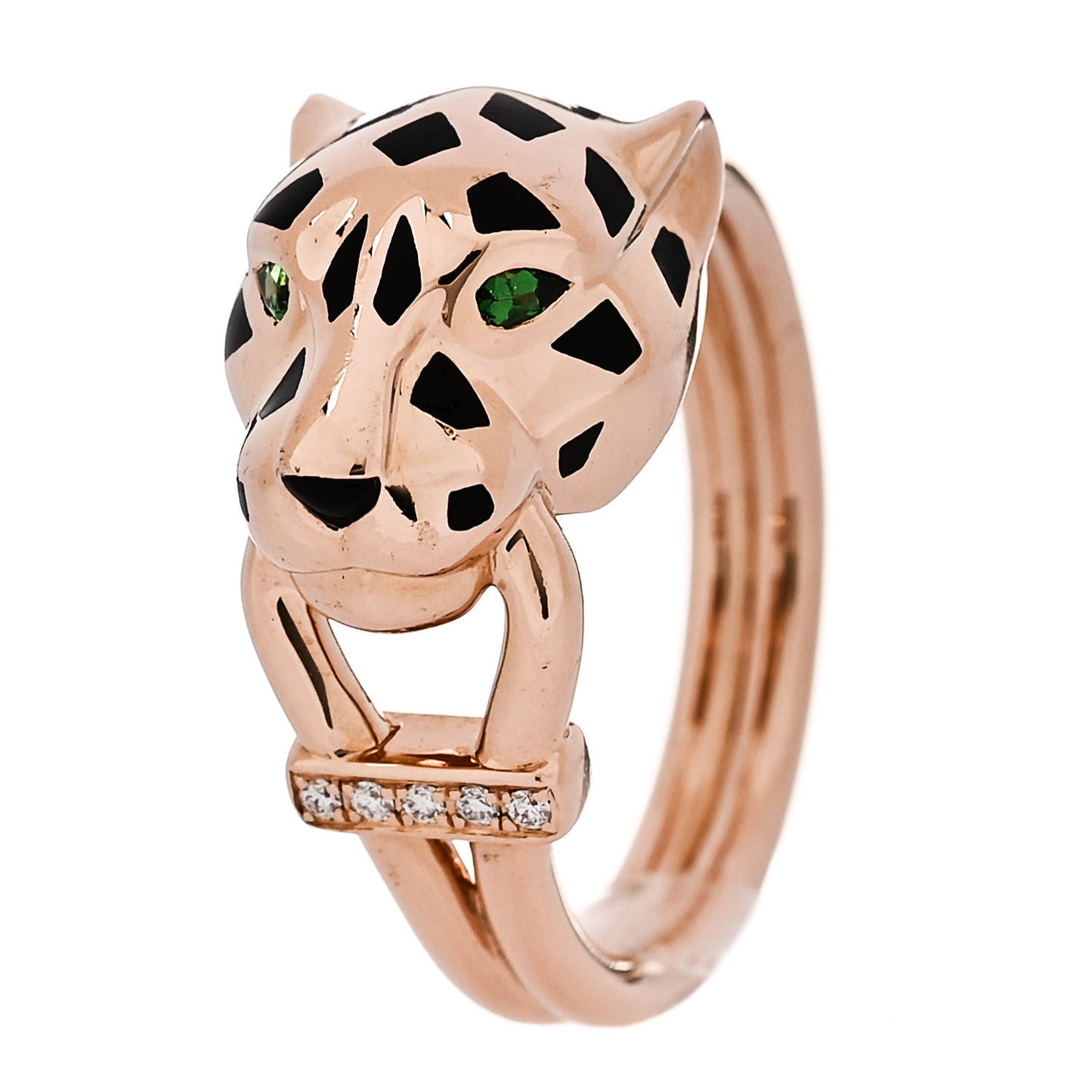 18K Pink Gold Diamond Tsavorite Garnet Black Onyx Panthere de Cartier Ring 53 6.5