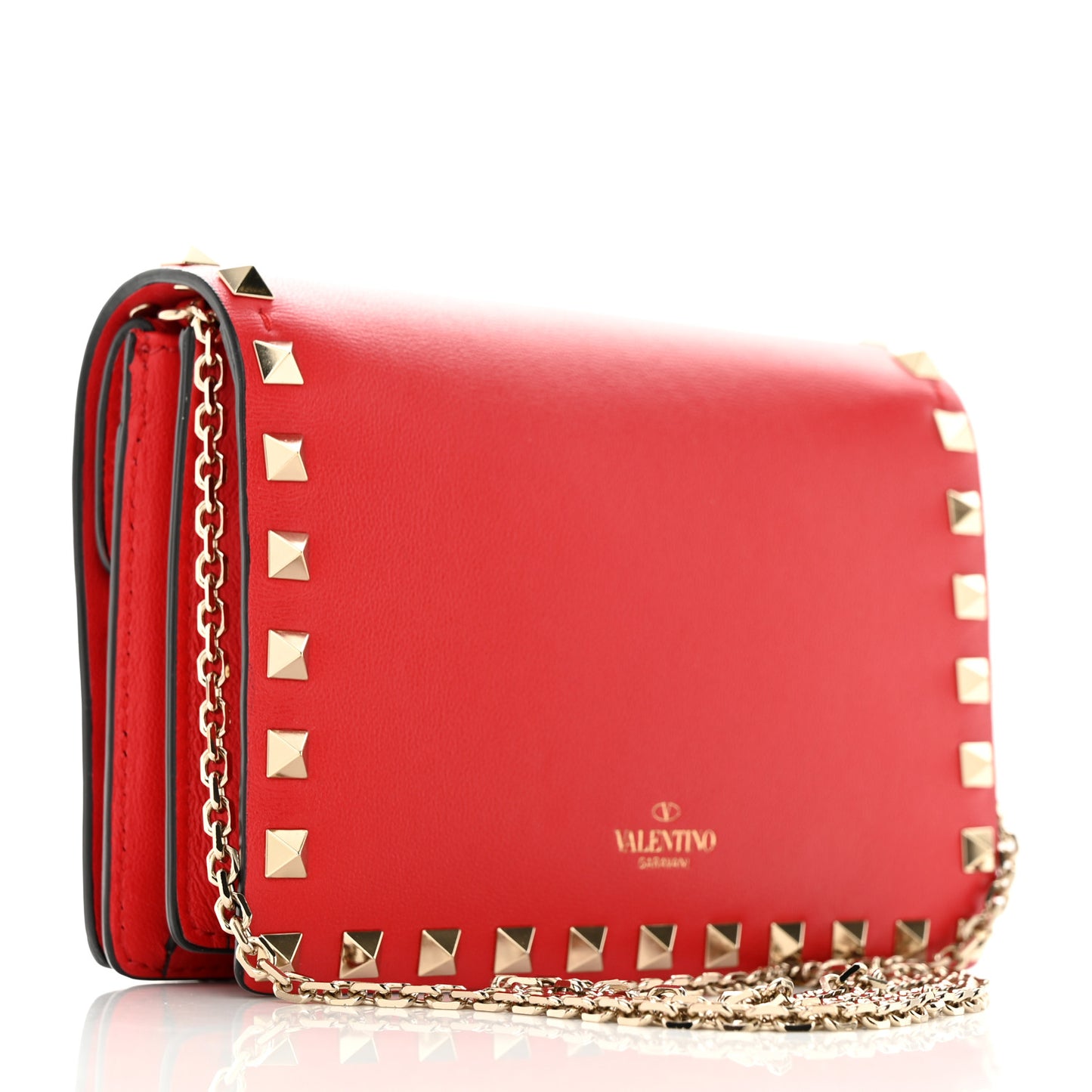 Vitello Rockstud Wallet On Chain Rouge Pur