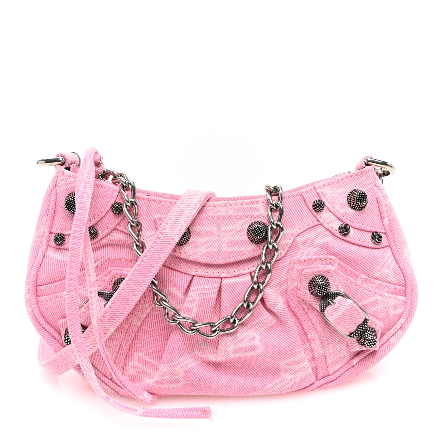 Washed Denim BB Monogram Le Cagole Mini Purse With Chain Pink