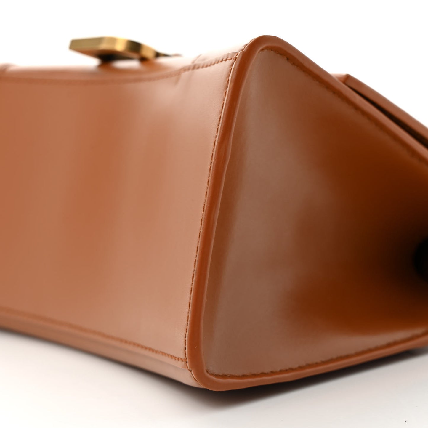 Shiny Box Calfskin Small Hourglass Top Handle Bag Camel
