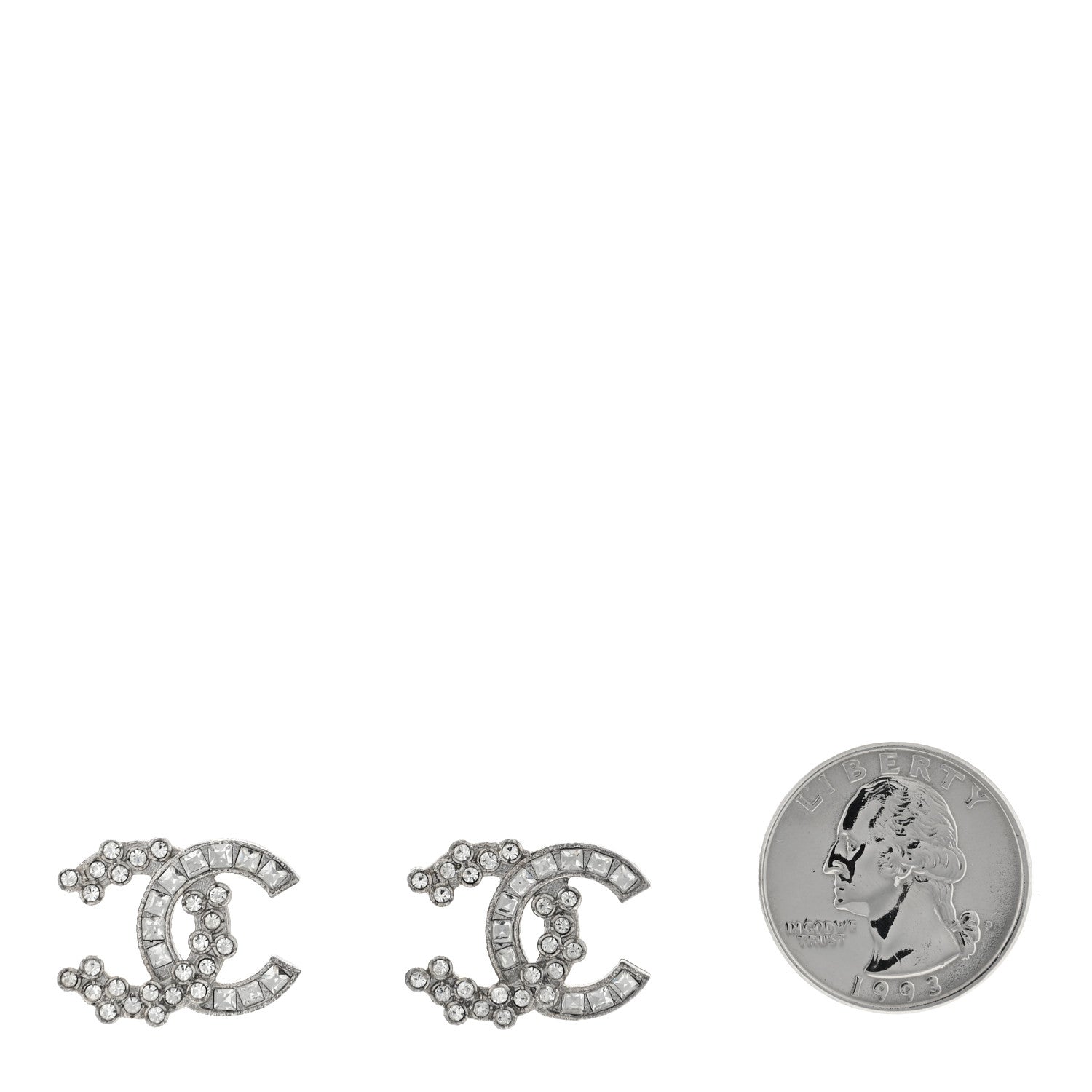 Chanel Crystal CC Embellished Earrings Silver 2 of 4