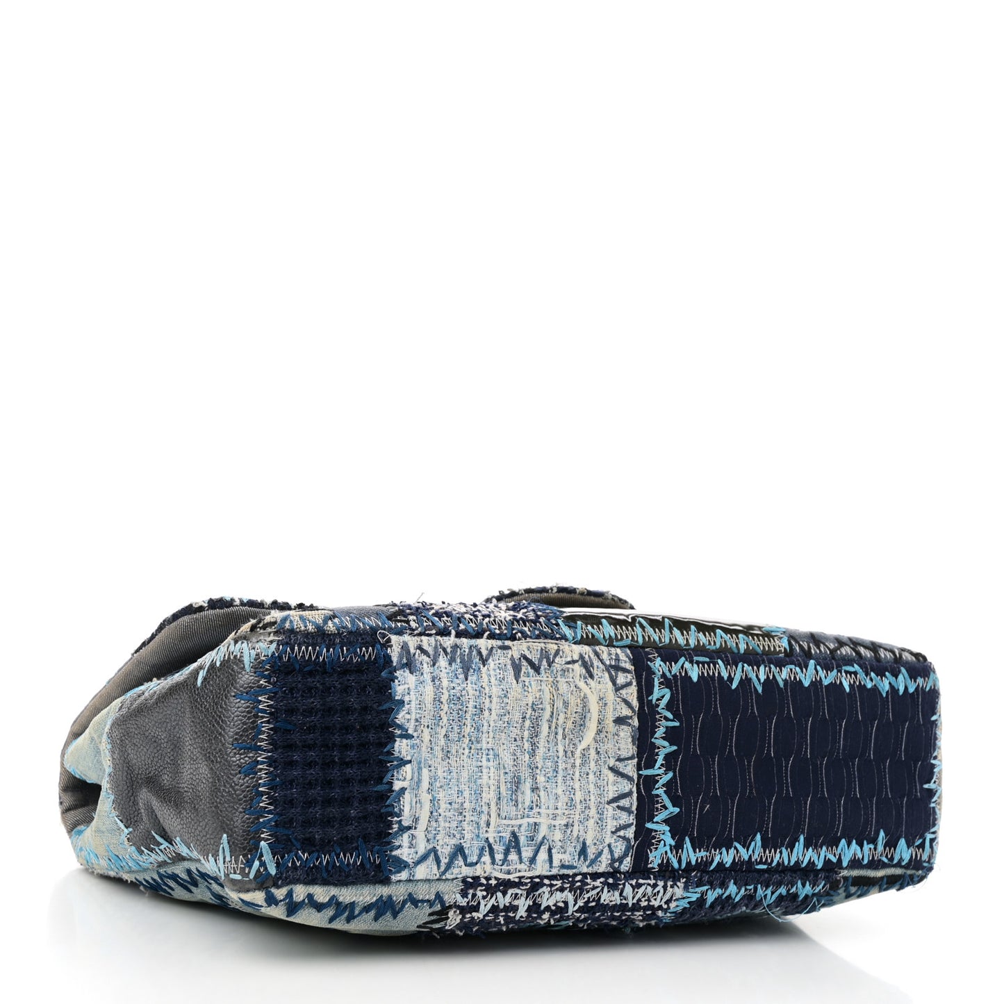 Denim Tweed Patchwork Jumbo Single Flap Blue