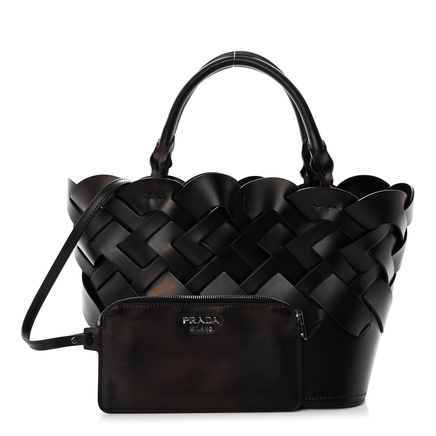 Prada Vitello Intreccio Tress Tote Bag Black 1390937 – FASHIONPHILE
