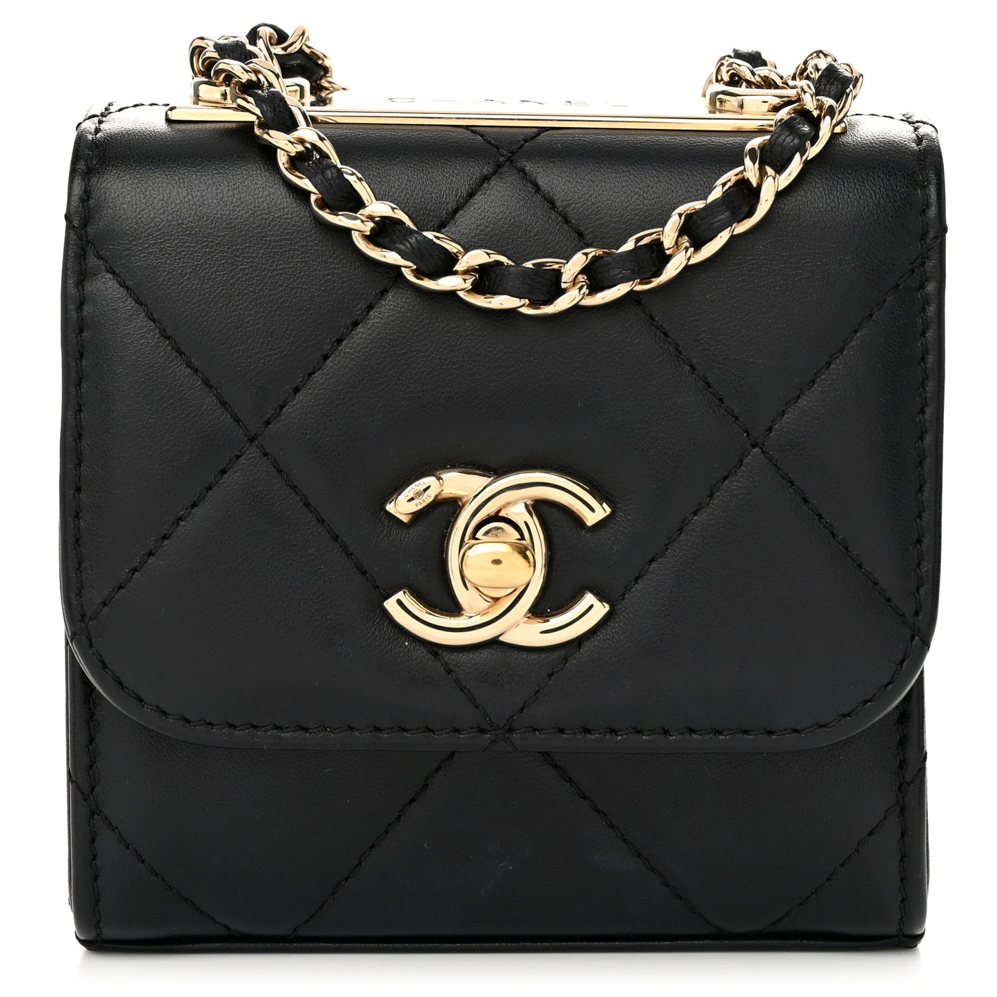Lambskin Quilted Mini Trendy CC Clutch With Chain Black