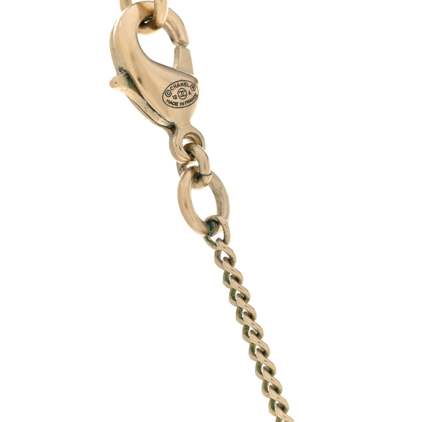 Pearl Crystal CC Pendant Necklace Gold