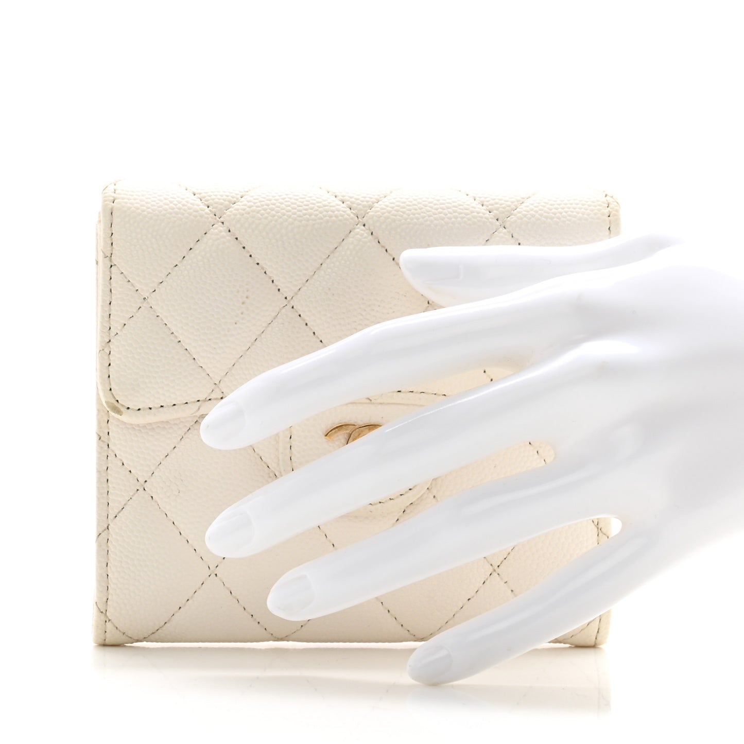 Caviar Quilted Compact Flap Wallet White