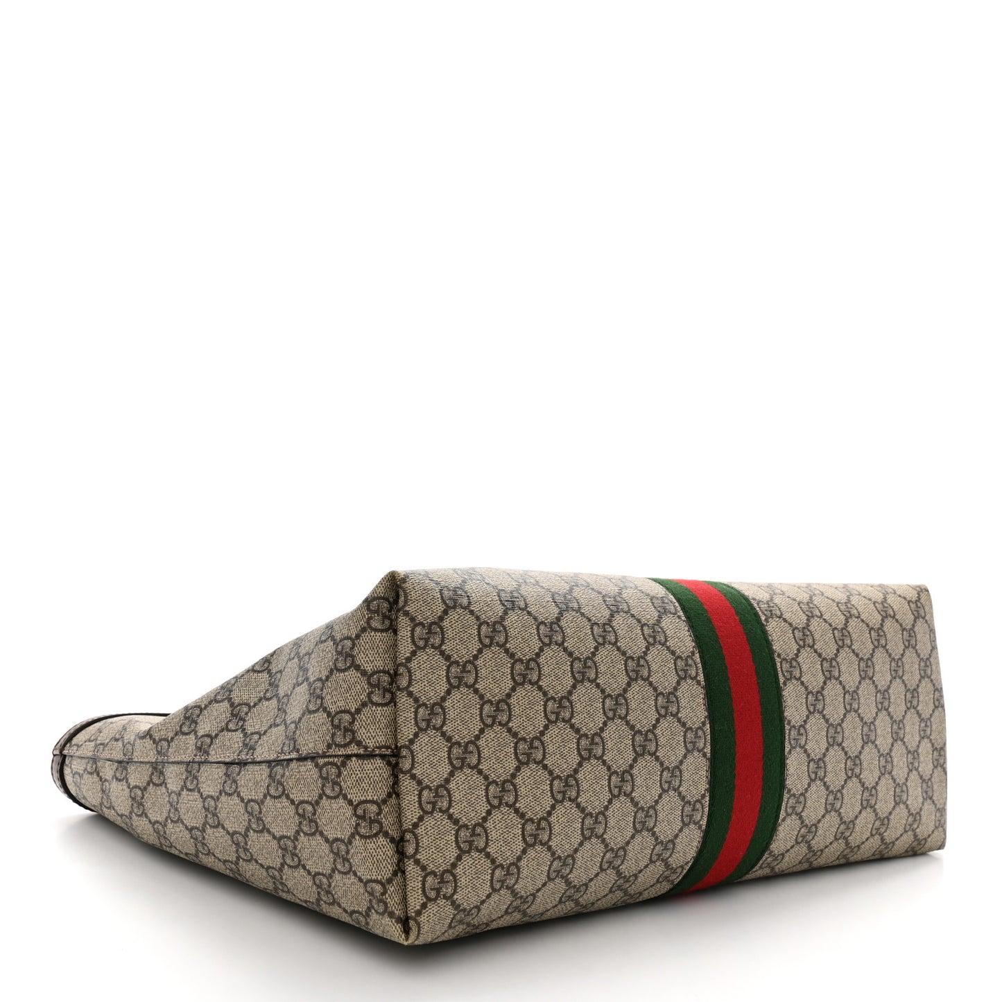 GG Supreme Monogram Textured Calfskin Web Medium Ophidia Shopping Tote Beige Ebony New Acero