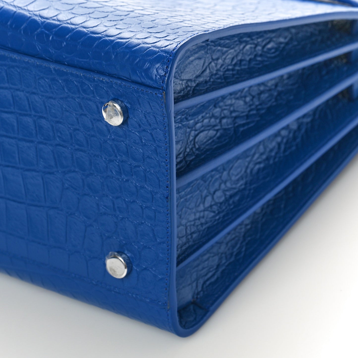 Calfskin Crocodile Embossed Small Sac de Jour Royal Blue