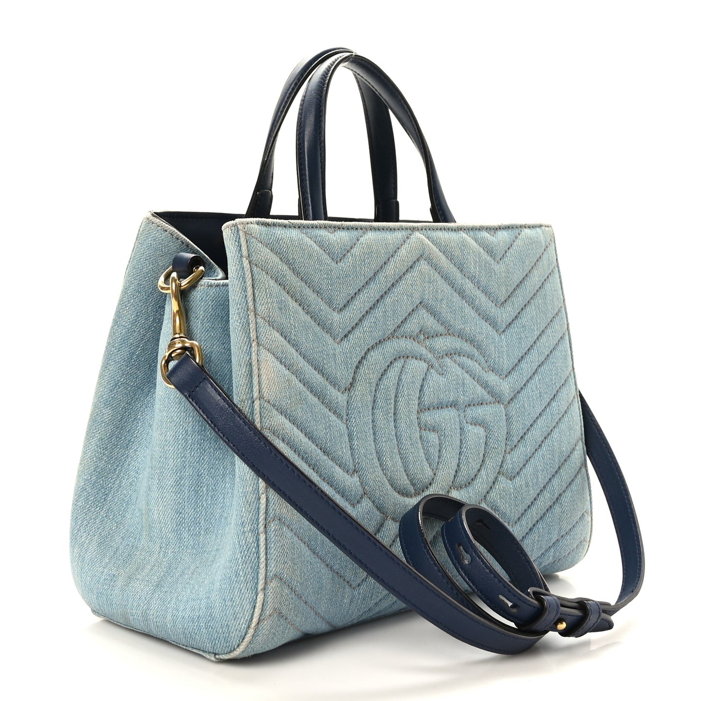 Denim Matelasse Small Pearly GG Marmont Tote Blue