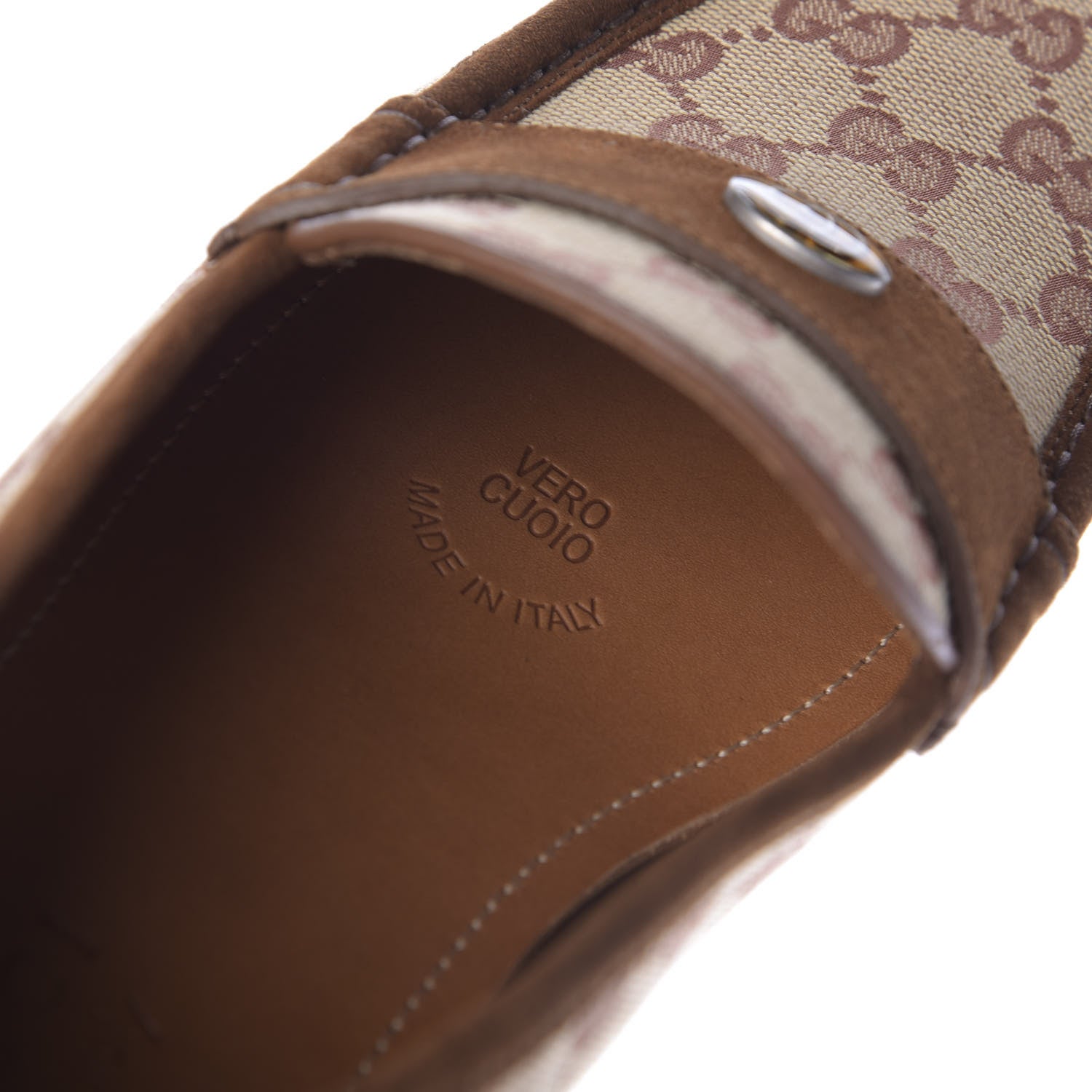 Gucci GG Monogram Suede Mens Driver Loafers 7 Beige Ruggine Cuir 9 of 12