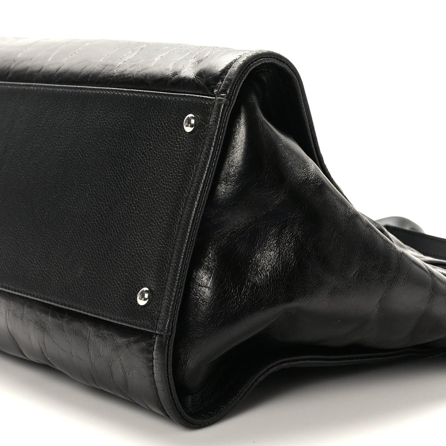 Glazed Calfskin Medium Deauville Tote Black
