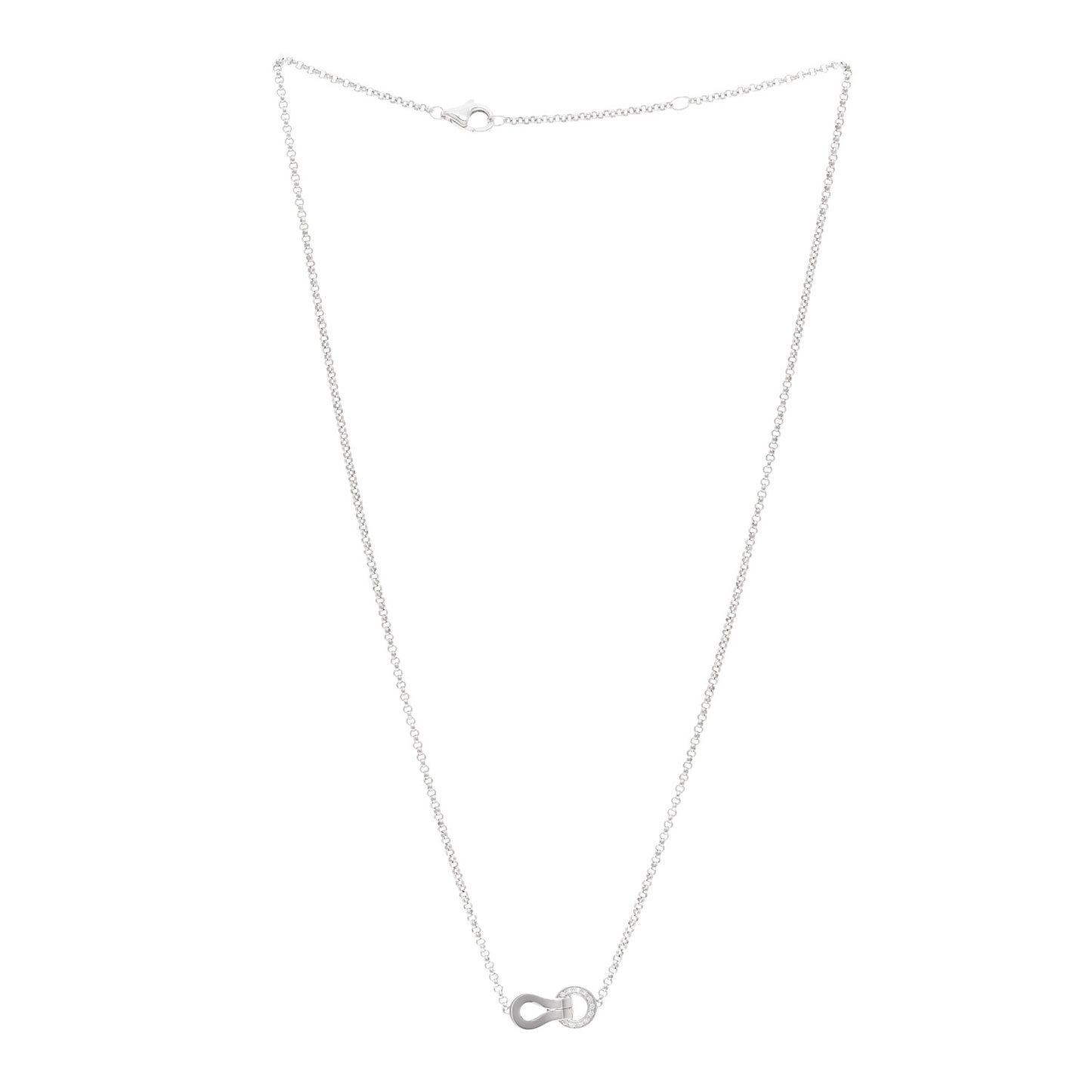 18K White Gold Diamond Agrafe Paved Pendant Necklace