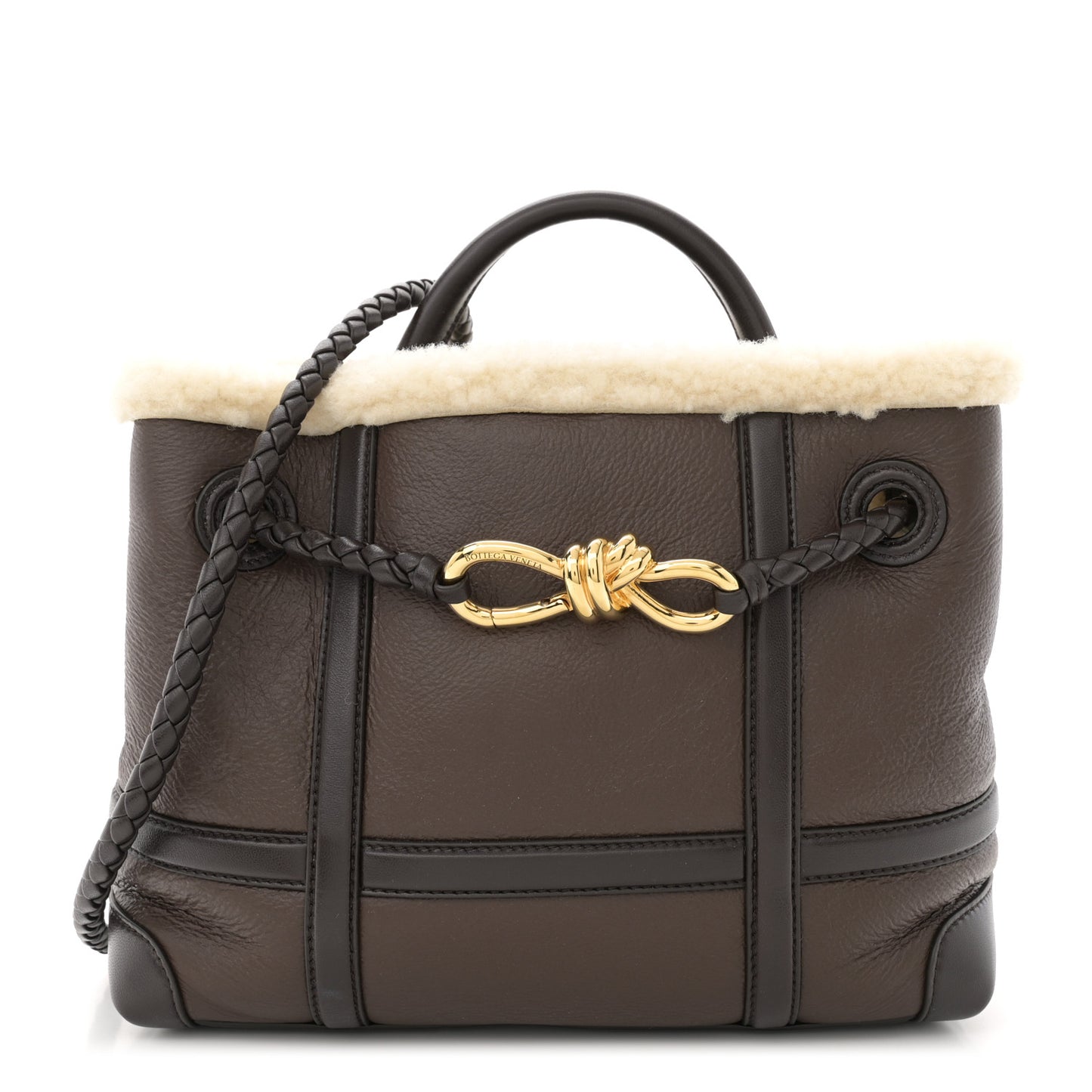 Shearling Aviator Small Andiamo Shoulder Bag Brown