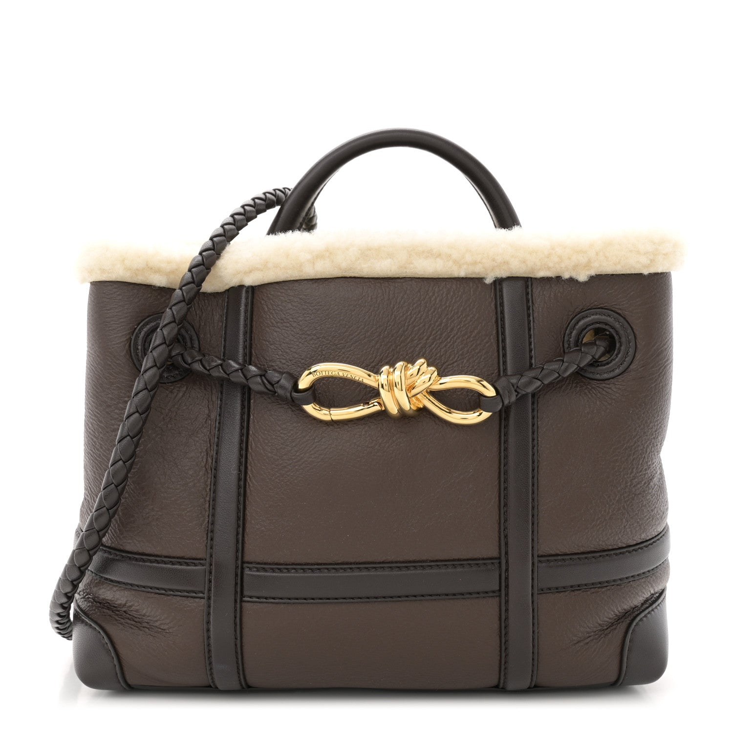 Bottega Veneta Shearling Aviator Small Andiamo Shoulder Bag Brown 1 of 9