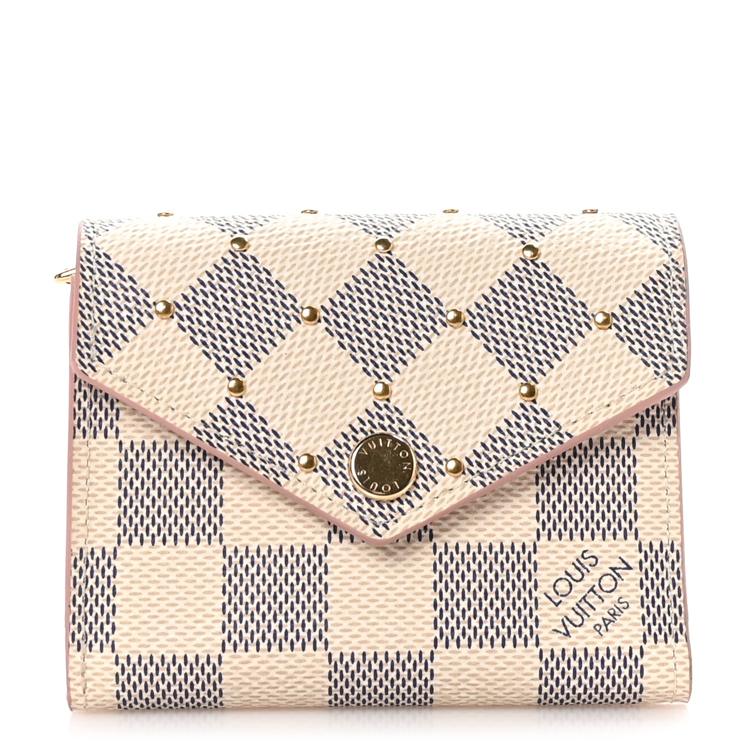 Louis Vuitton Damier Azur Studded Zoe Wallet Rose Ballerine 1 of 8