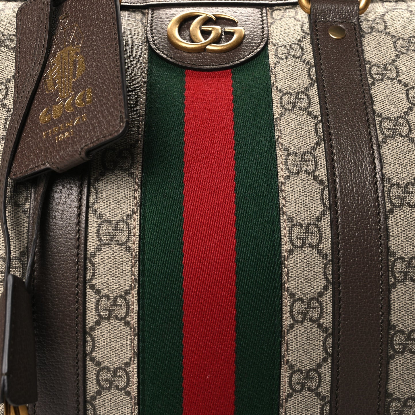 GG Supreme Monogram Textured Dollar Calfskin Web Medium Savoy Duffle Bag Beige Ebony New Acero