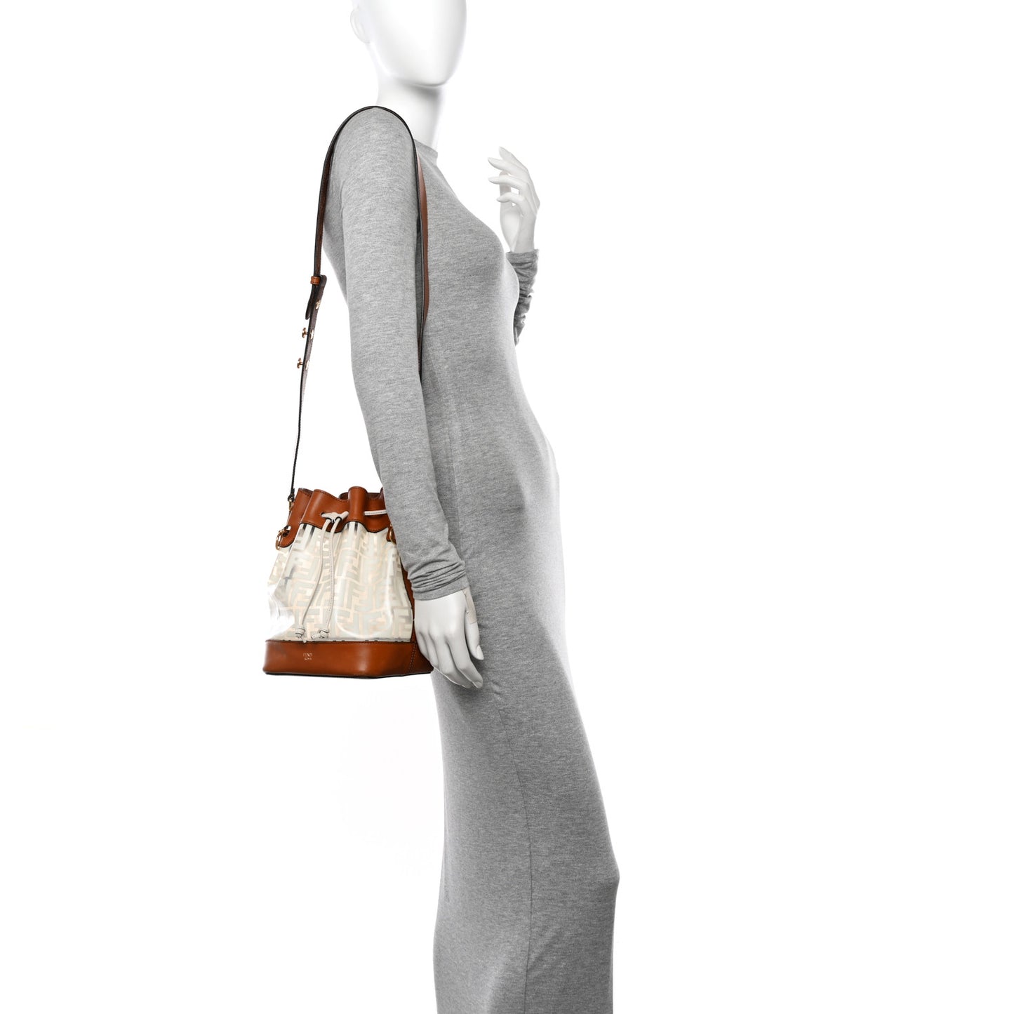 TPU FF Vitello Aura F is Fendi Grande Mon Tresor Bucket Bag White Cuoio