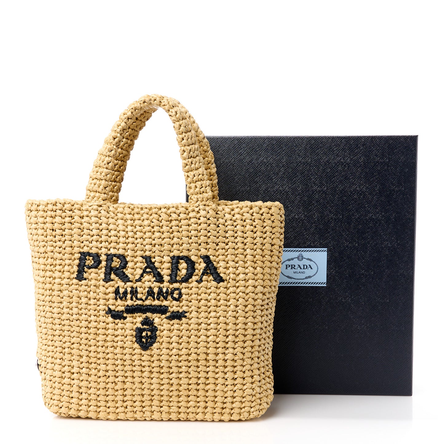 Yarn Raffia Effect Crochet Embroidered Small Logo Tote Naturale
