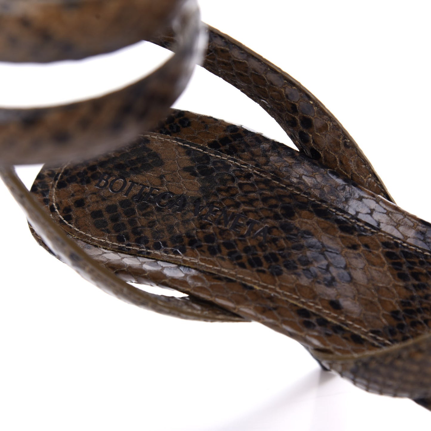 Python Printed Calfskin Spiral Sandals 40 Kaki