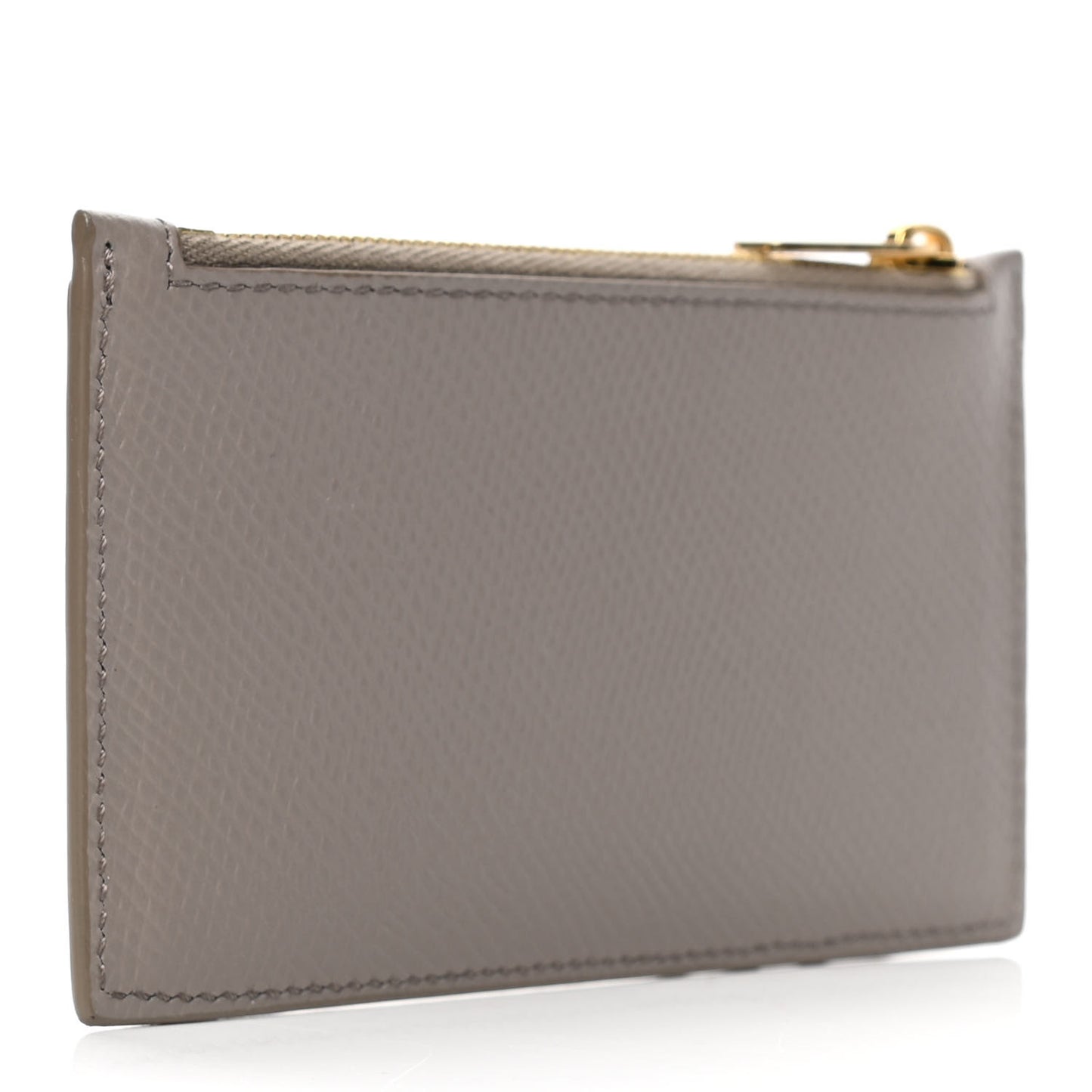 Grained Calfskin Zipped Card Holder Pebble