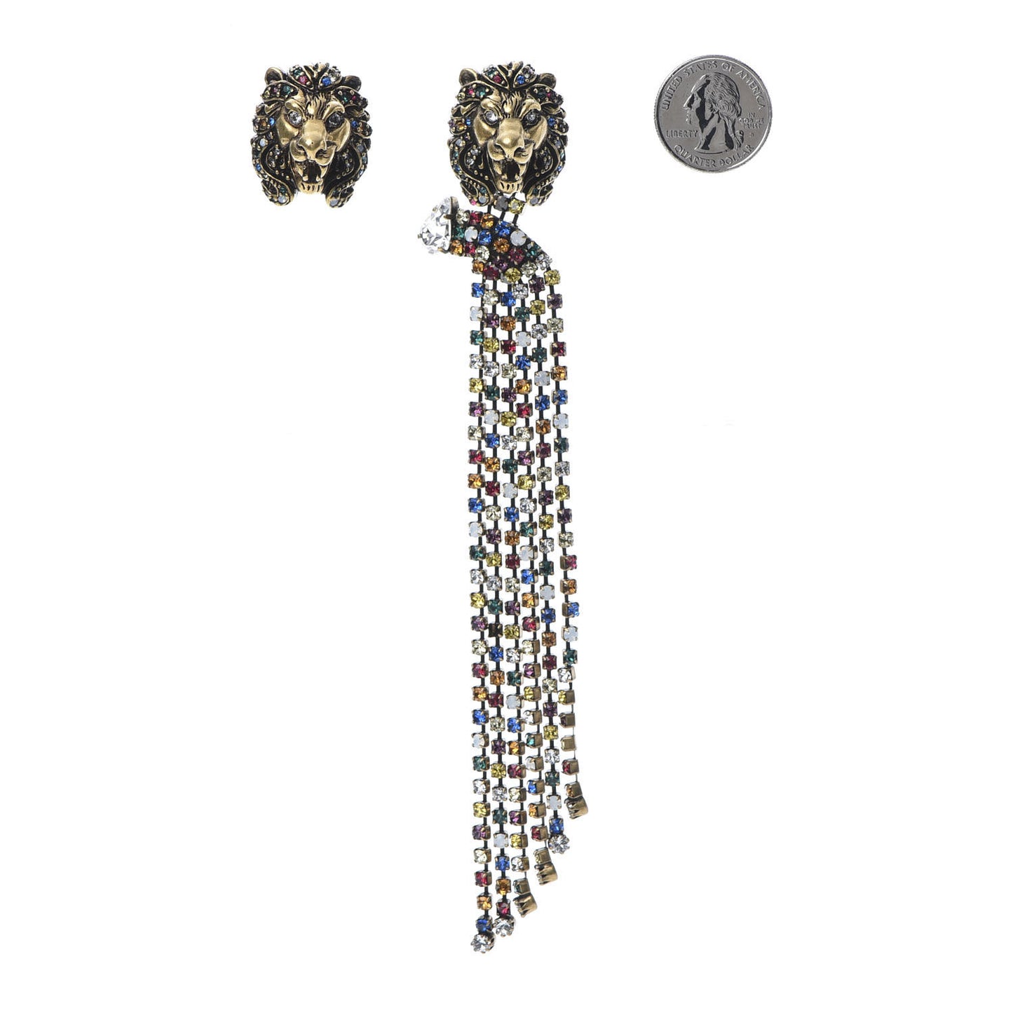 Metal Crystal Asymmetric Lion Head Earrings Multicolor