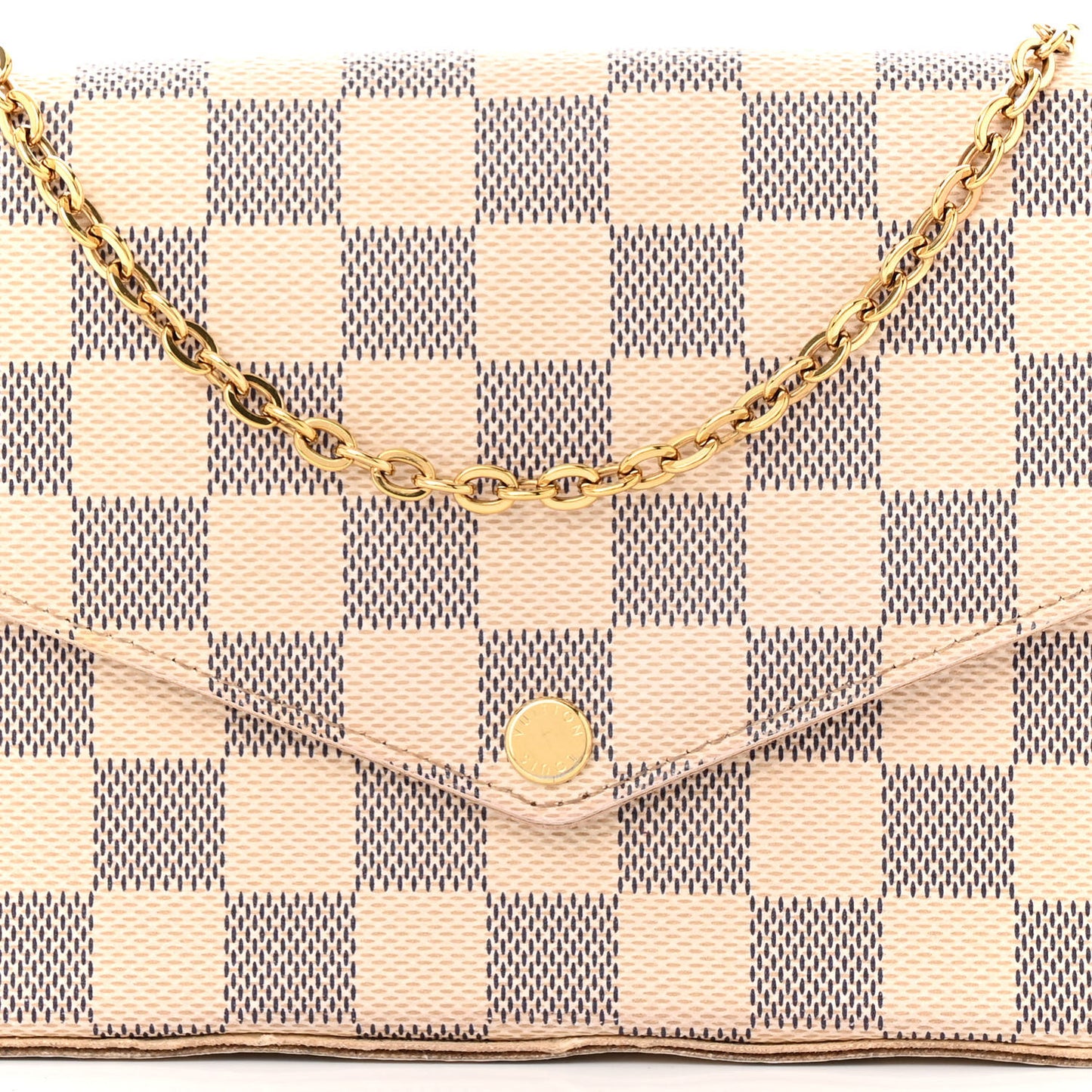 Damier Azur Pochette Felicie Chain Wallet Rose Ballerine