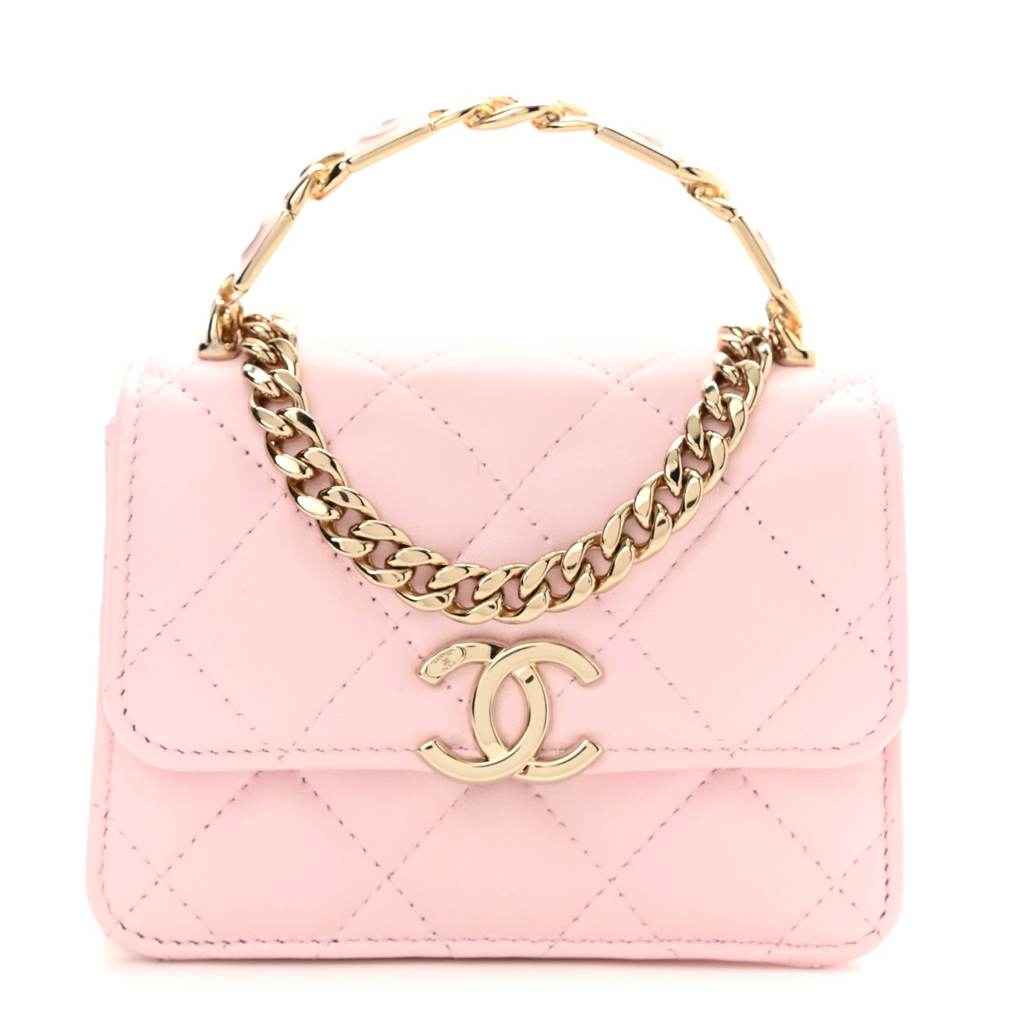 Lambskin Quilted Pick Me Up Clutch With Chain Pink