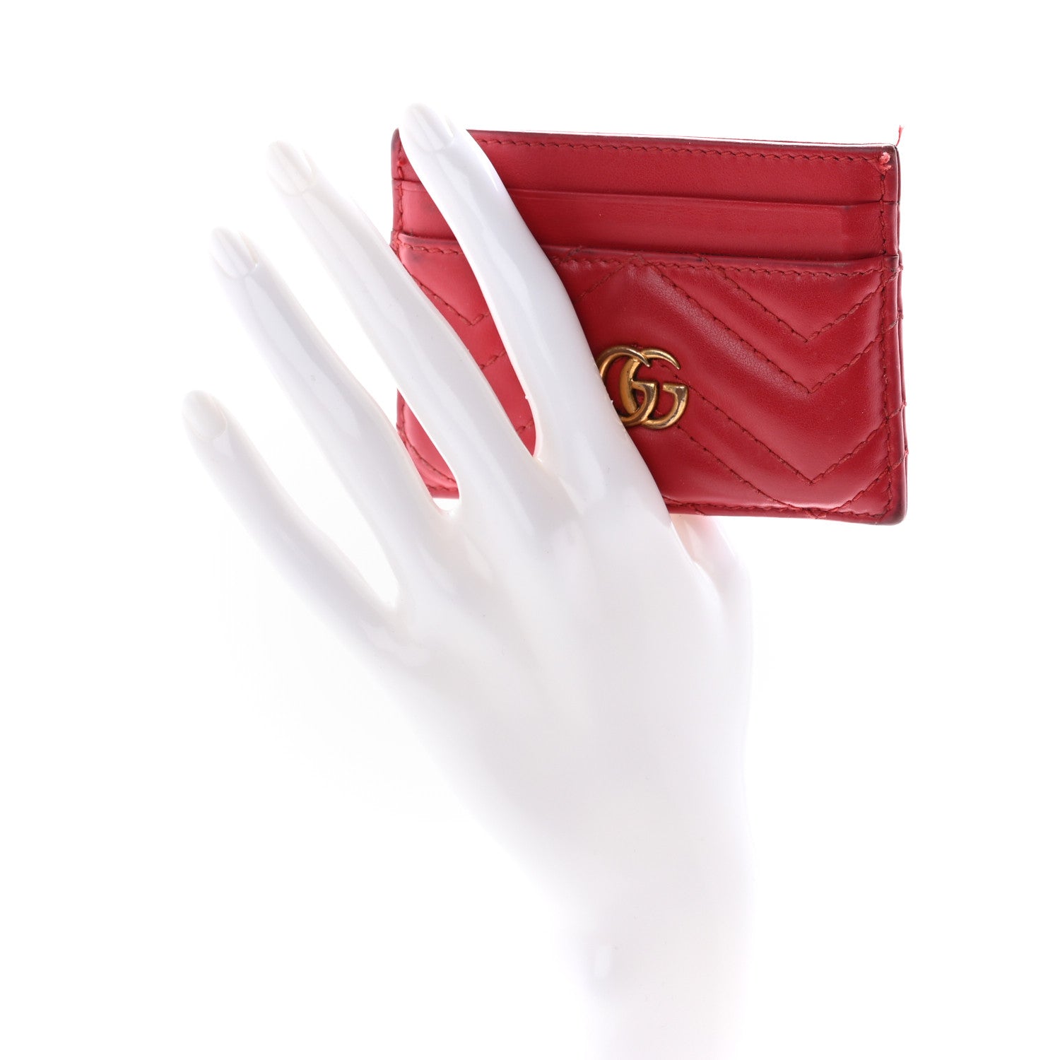 Gucci Calfskin Matelasse GG Marmont Card Holder Hibiscus Red 2 of 18