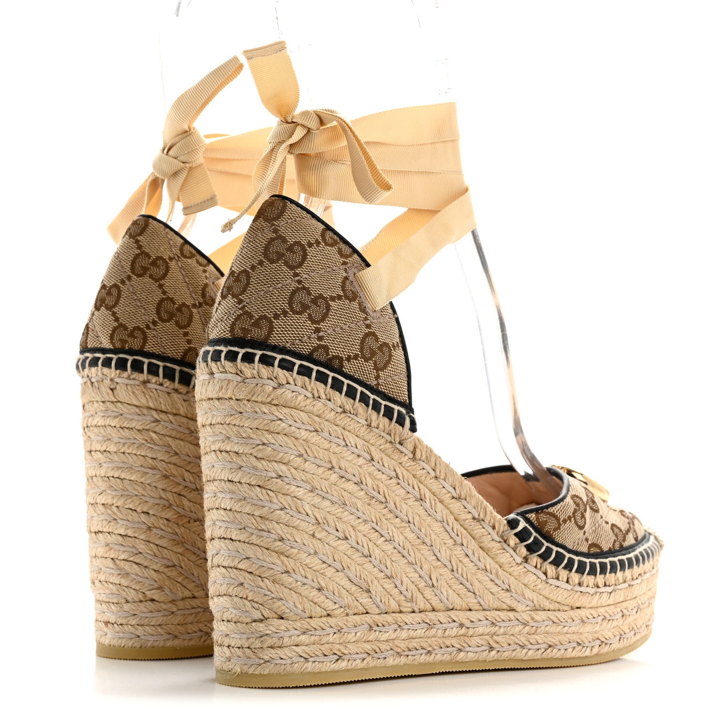 Monogram Matelasse GG Marmont Ankle Wrap Platform 35/120mm Espadrille Wedges 39.5 Beige Ebony Black Sand Storm