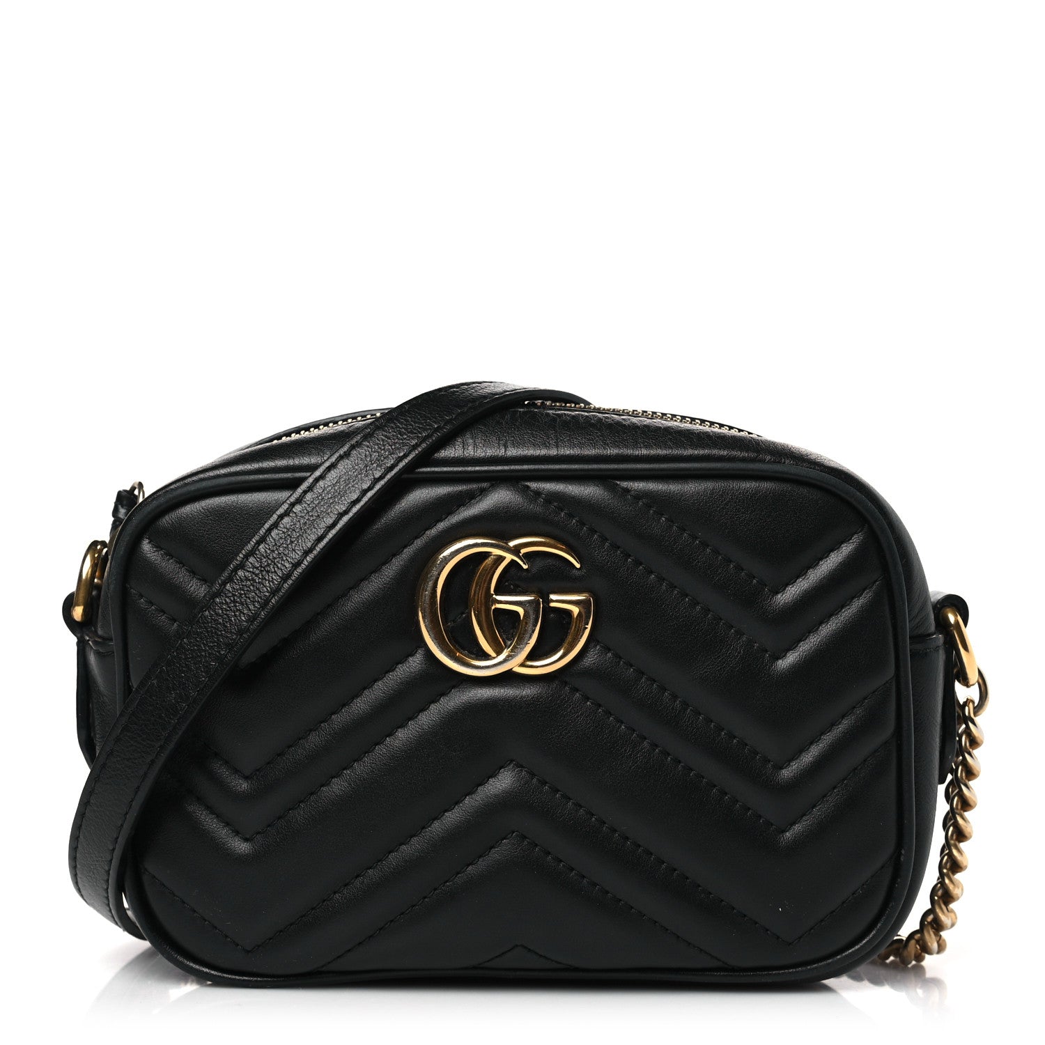 Gucci Calfskin Matelasse Mini GG Marmont Chain Shoulder Bag Black 1 of 10