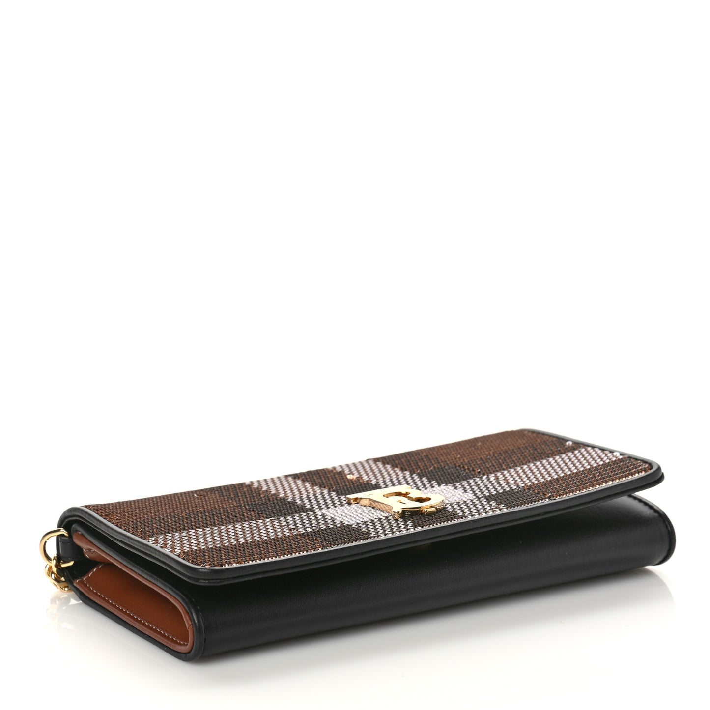 Calfskin Sequin Check Embellished TB Lola Chain Wallet Dark Birch