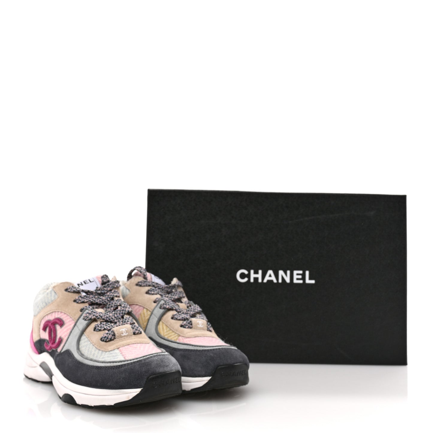 Fabric Suede Calfskin CC Sneakers 36 Pink Beige Multicolor