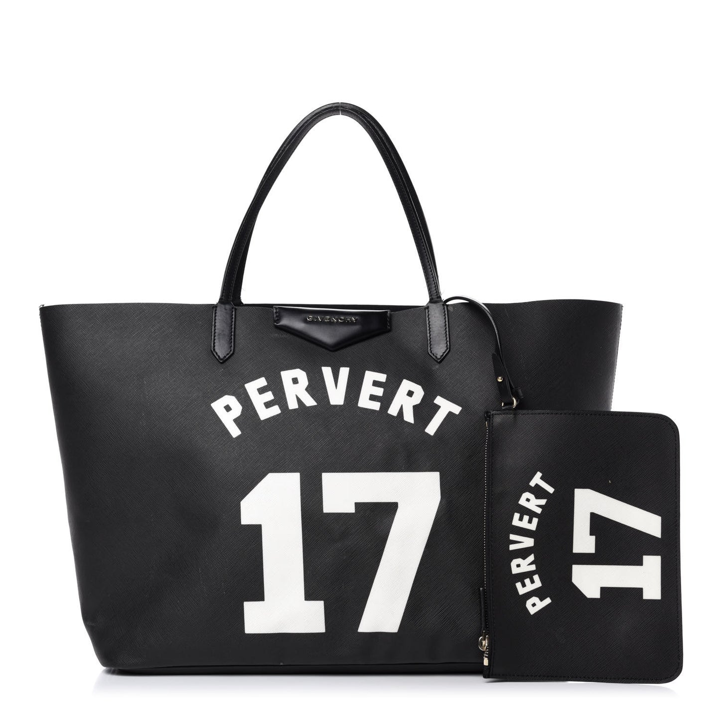 Textured Coated Canvas Print Large Antigona Tote Black