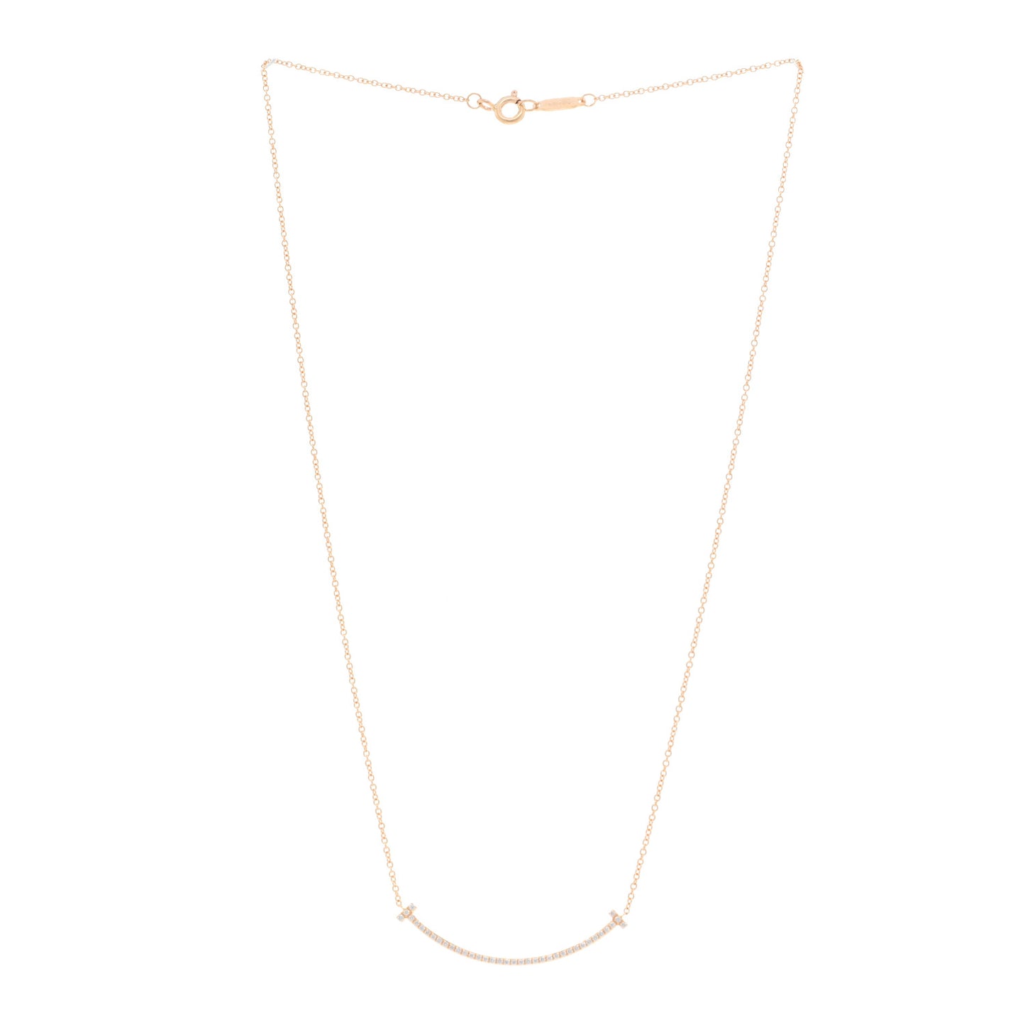 18K Rose Gold Diamond Small T Smile Pendant Necklace