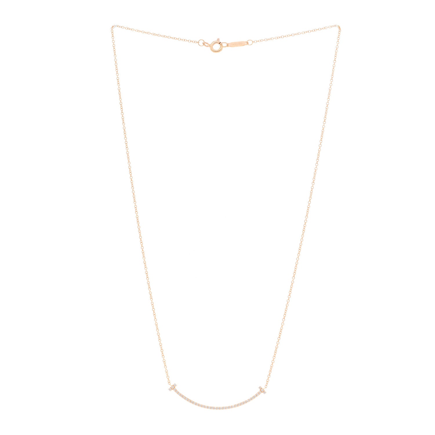 Tiffany 18K Rose Gold Diamond Small T Smile Pendant Necklace 3 of 5