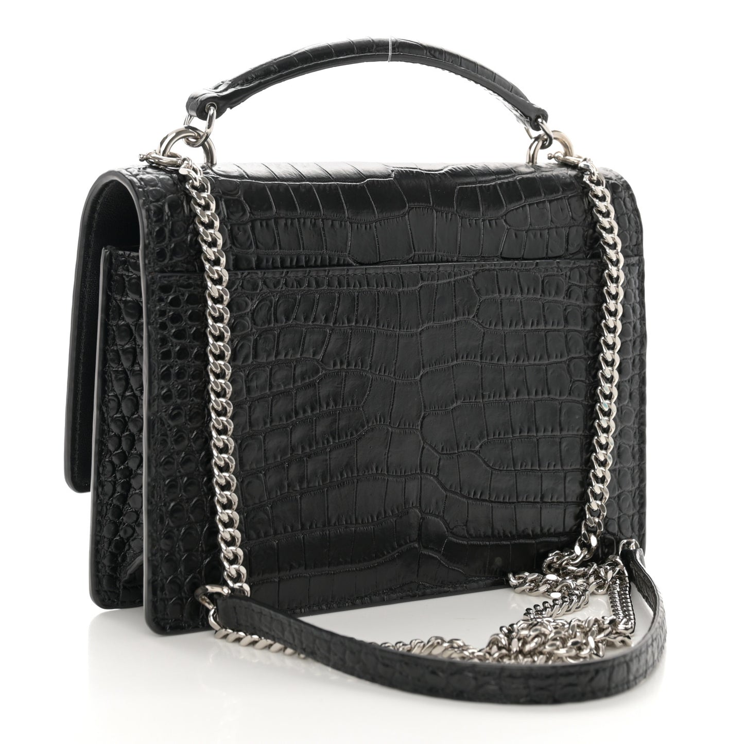 Calfskin Crocodile Embossed Monogram Sunset Chain Wallet Black